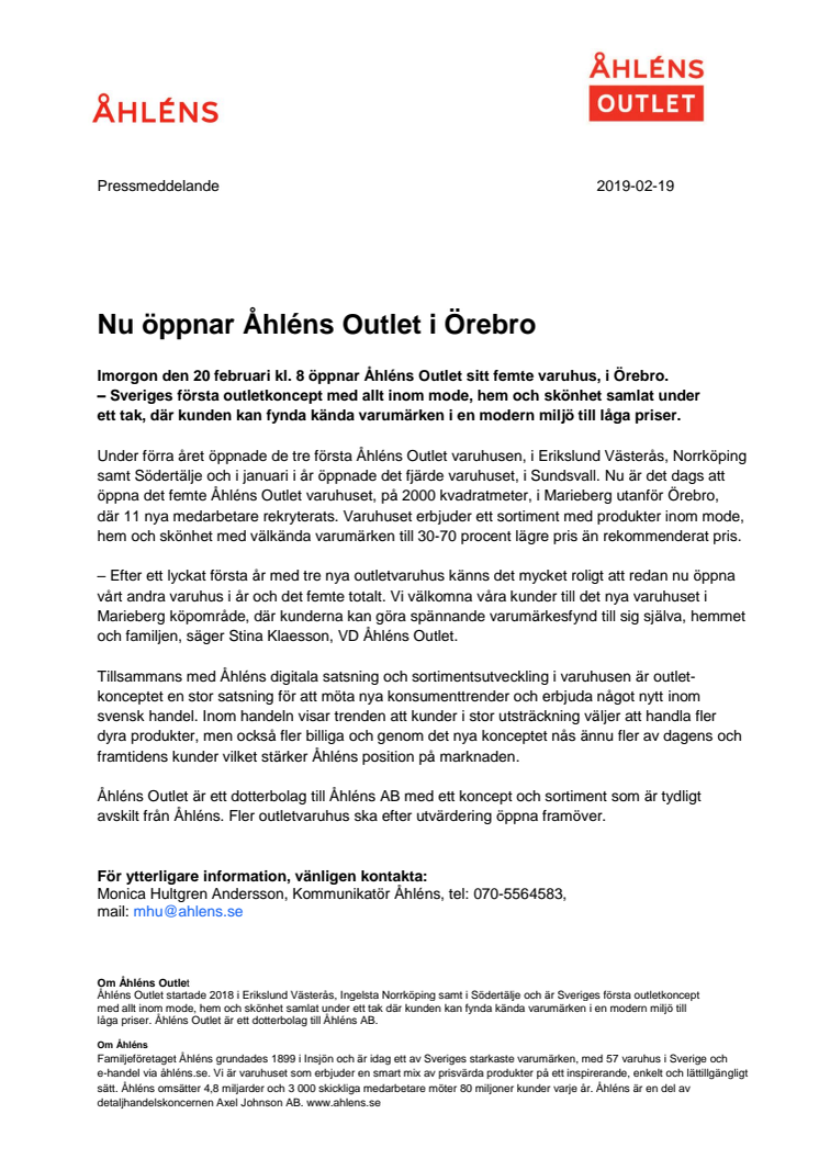 Nu öppnar Åhléns Outlet i Örebro