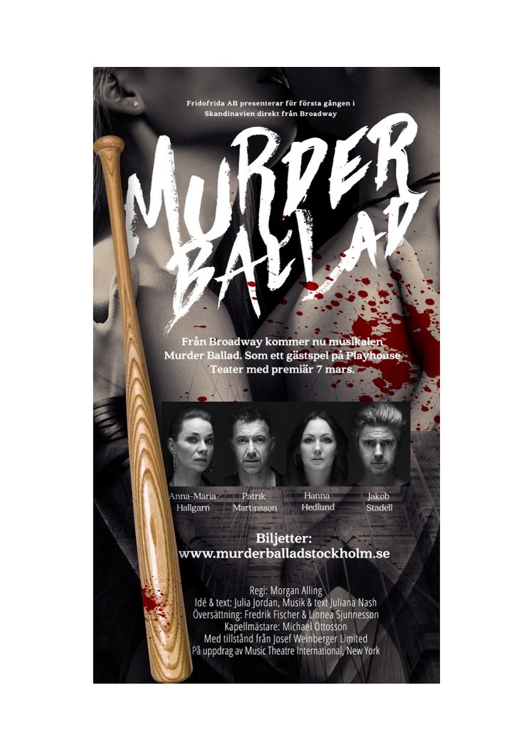 Broadwaymusikalen "Murder Ballad" till Playhouse Teater i Stockholm