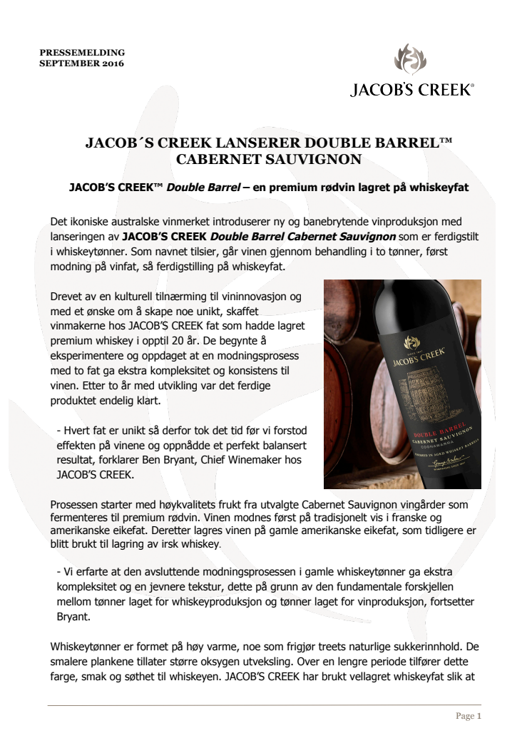 JACOB´S CREEK LANSERER DOUBLE BARREL™ CABERNET SAUVIGNON