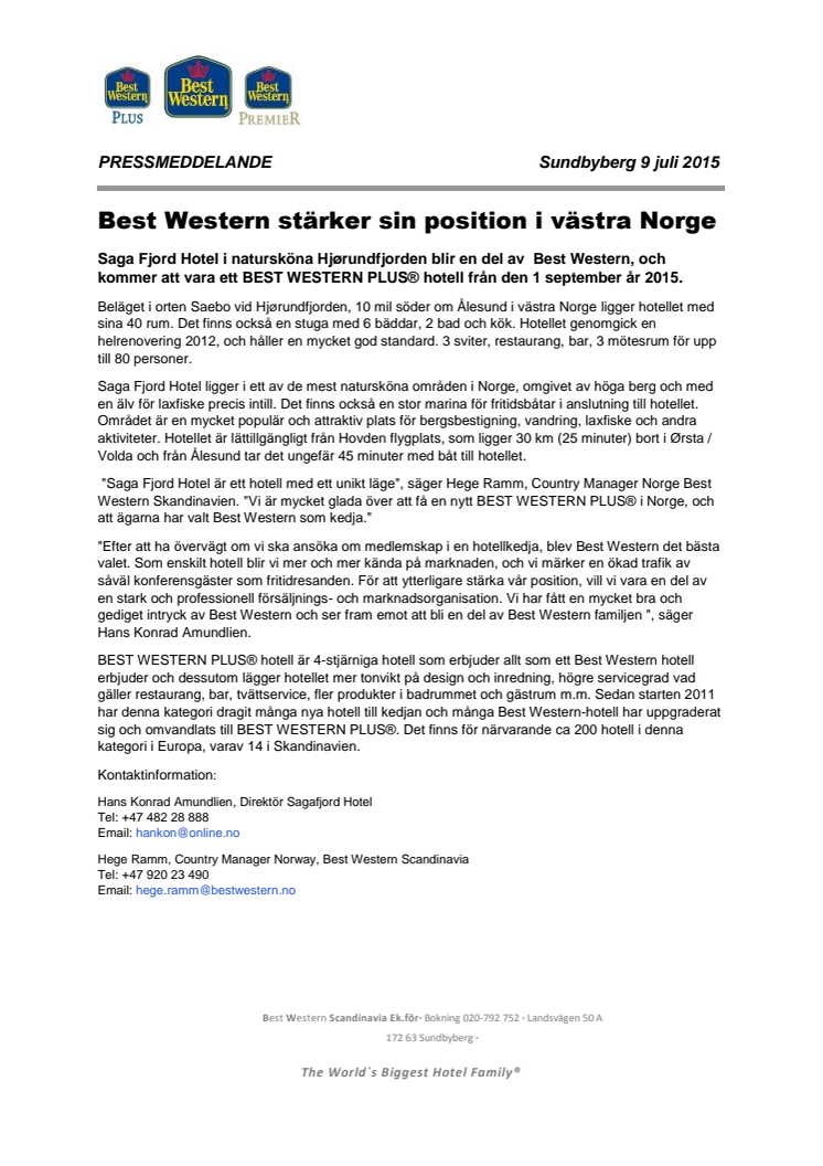 Best Western stärker sin position i västra Norge