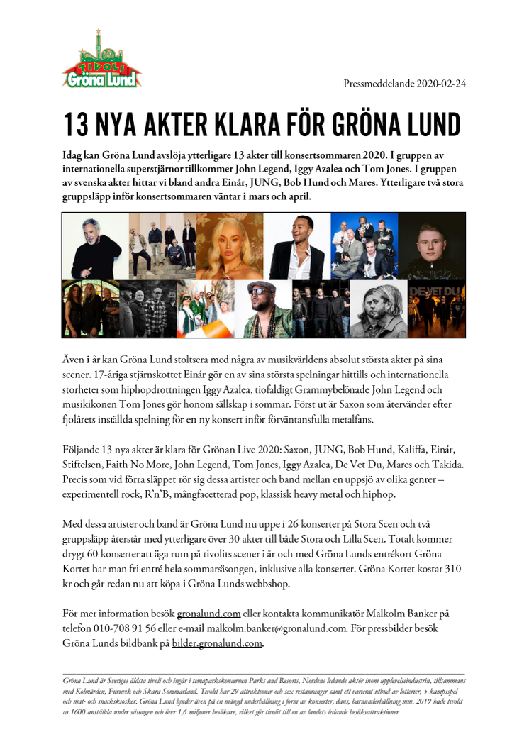 13 nya akter klara för Gröna Lund