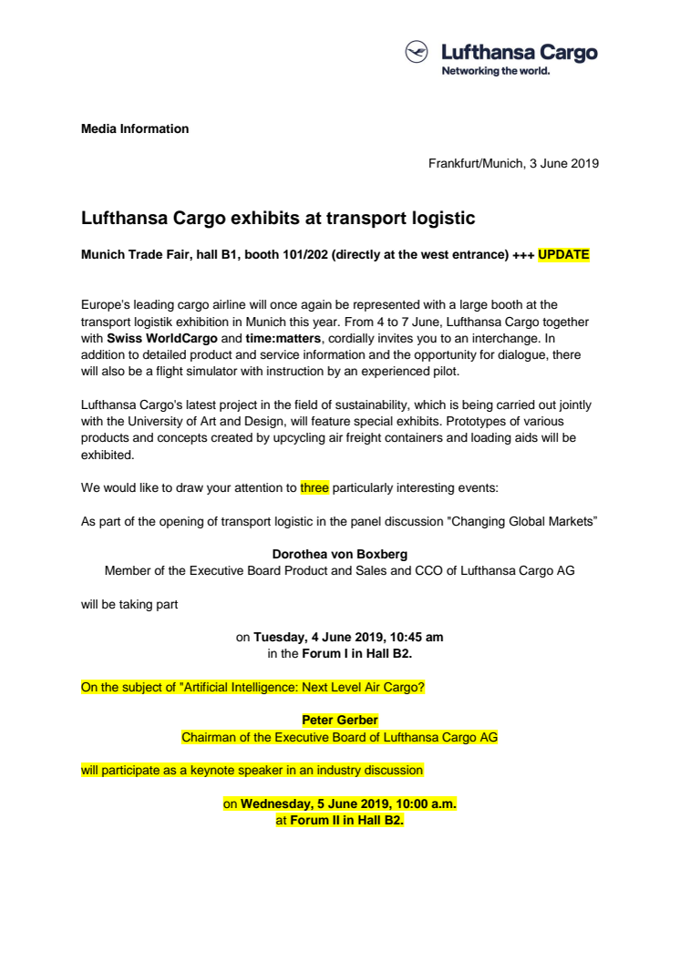 Lufthansa Cargo exhibits at transport logistic