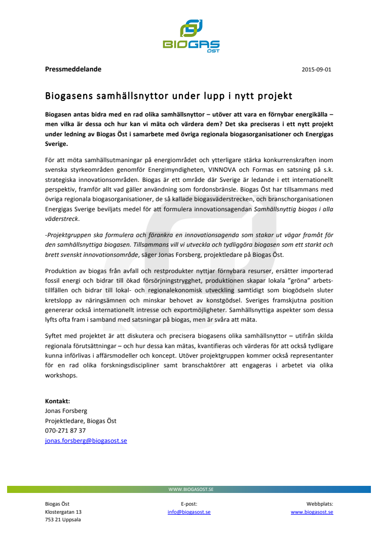 Biogasens samhällsnyttor under lupp i nytt projekt