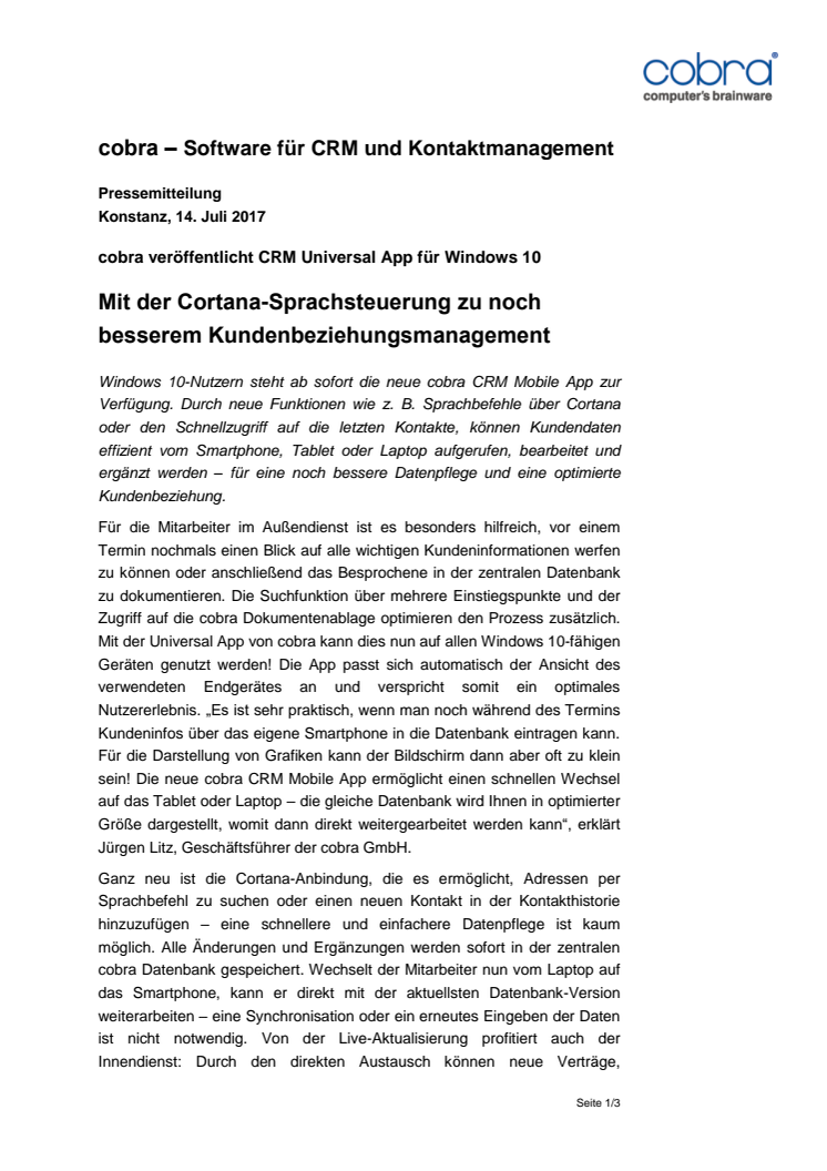 Mit der Cortana-Sprachsteuerung zu noch  besserem Kundenbeziehungsmanagement