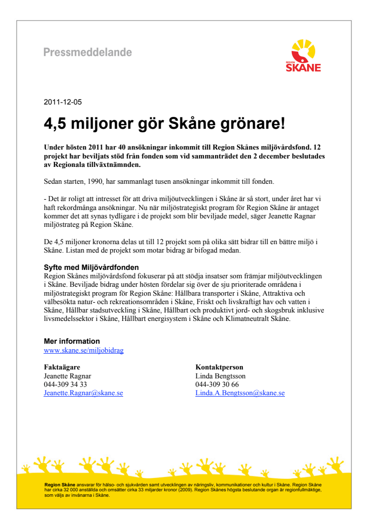 4,5 miljoner gör Skåne grönare!