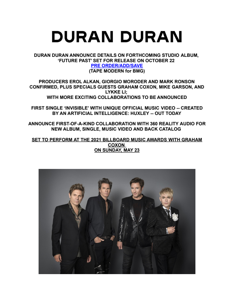 Duran Duran - engelsk pressrelease 2021-05-19