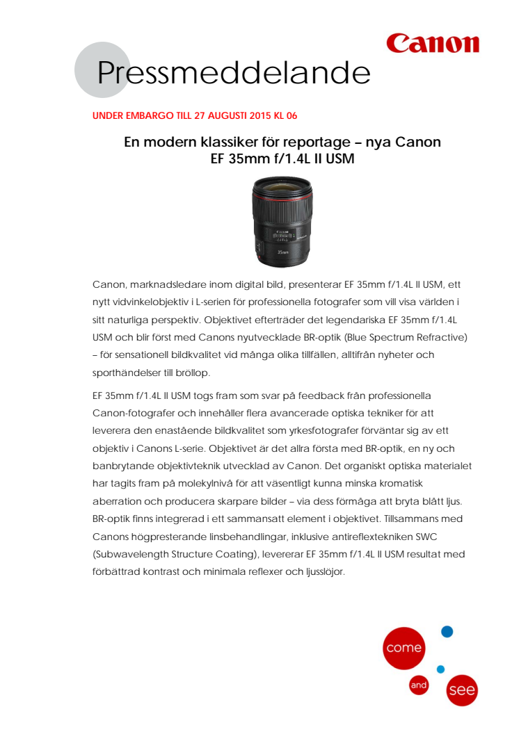 En modern klassiker för reportage – nya Canon EF 35mm f/1.4L II USM 
