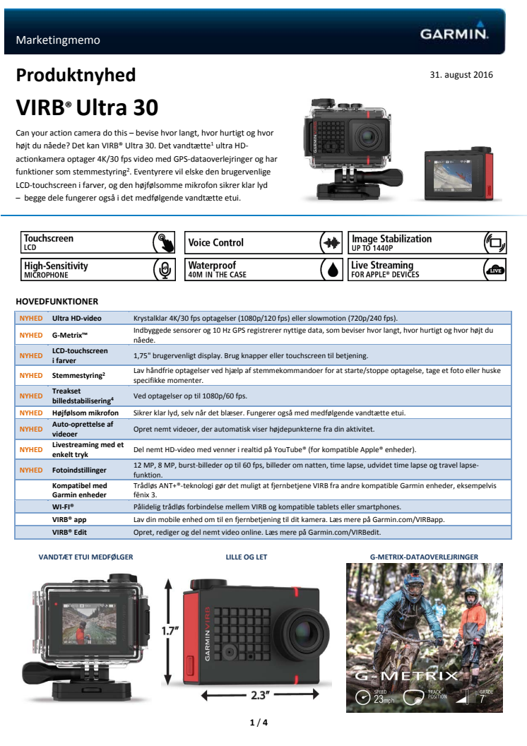 4K actionkamera - VIRB Ultra 30
