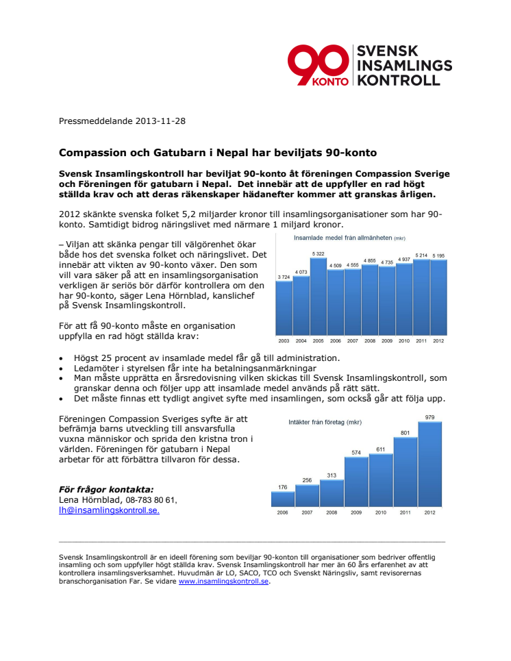 Compassion och Gatubarn i Nepal har beviljats 90-konto