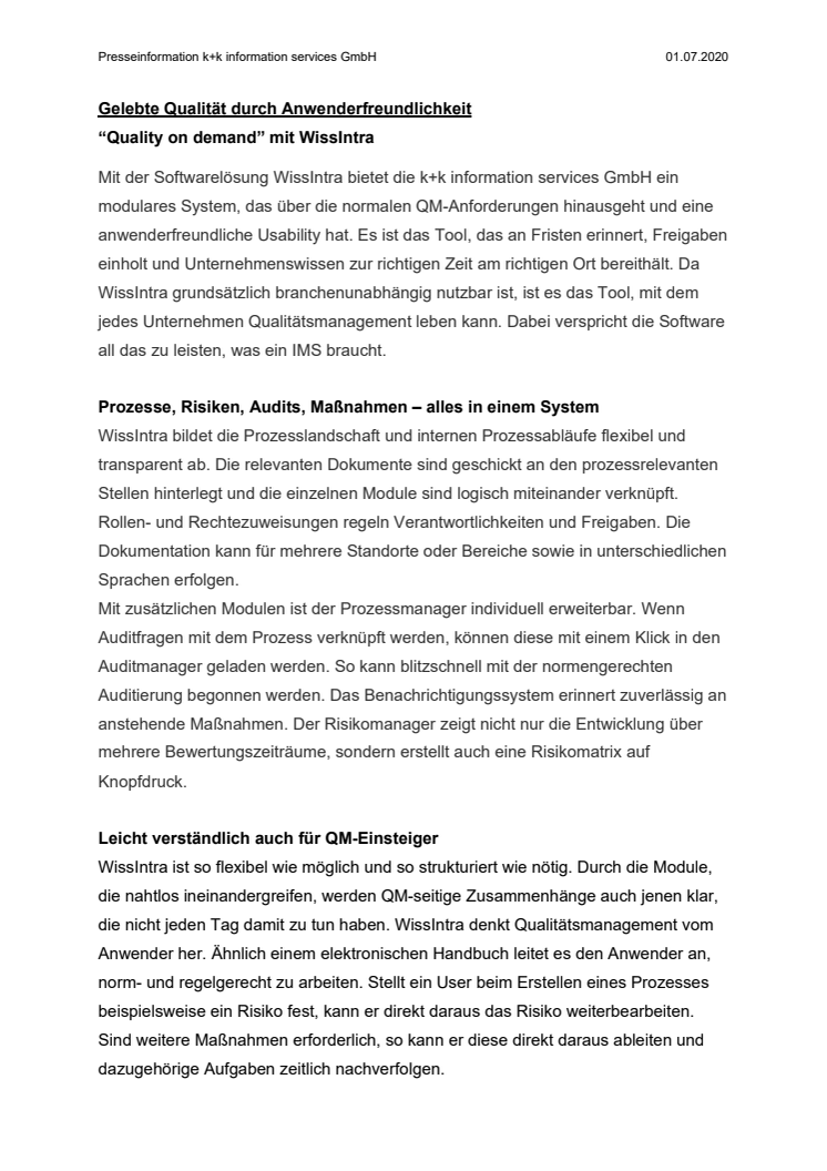 Gelebte Qualität durch Anwenderfreundlichkeit