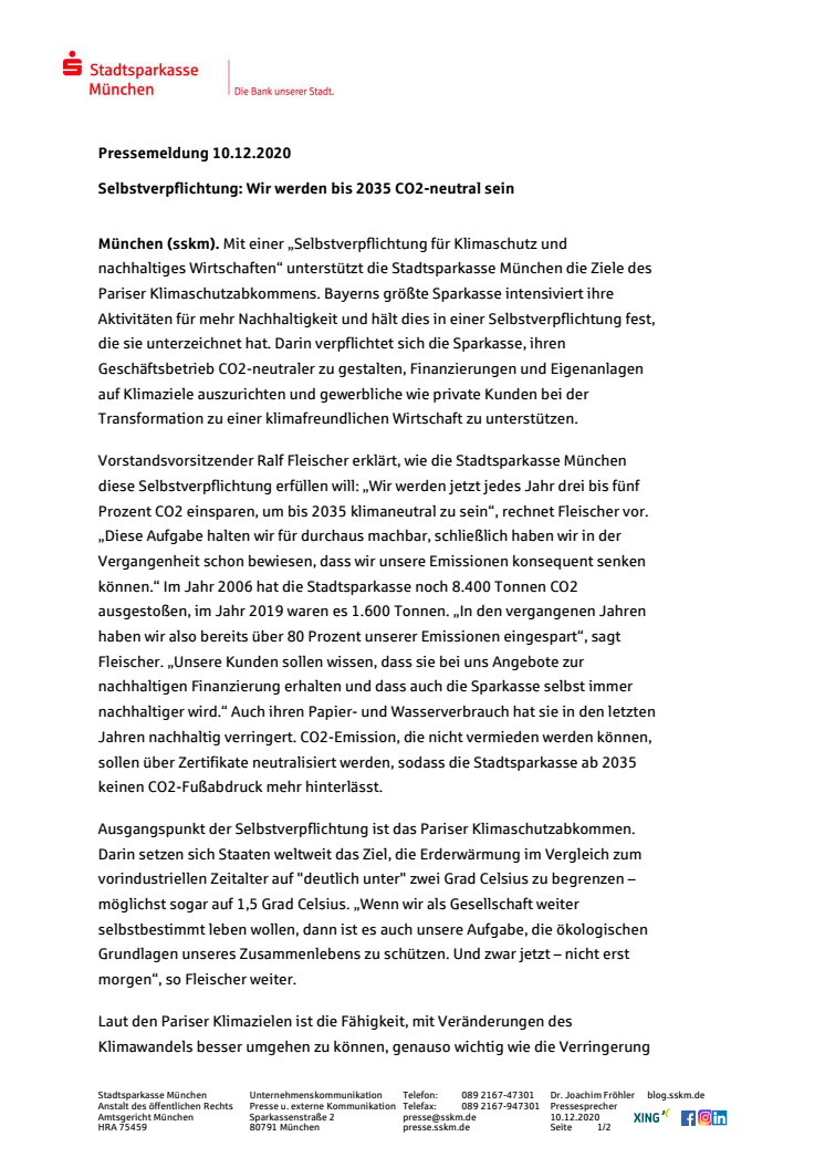 Selbstverpflichtung: Wir werden bis 2035 CO2-neutral sein