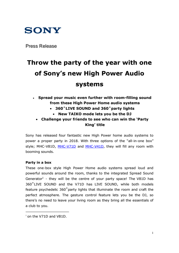 Hold årets fest med nye High Power-lydsystemer fra Sony