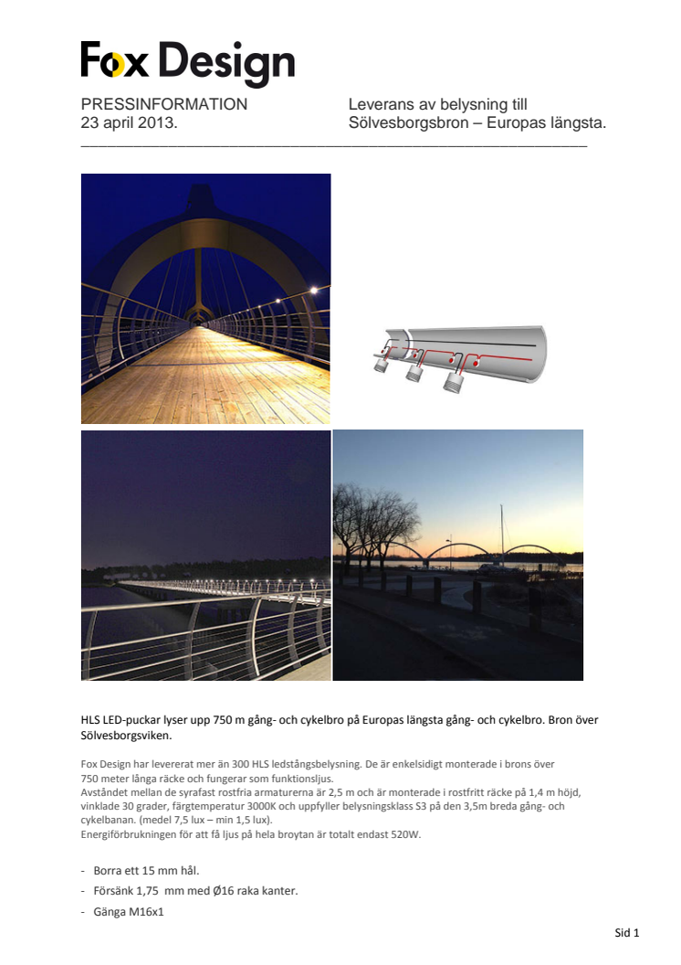 Fox Design levererar belysning till Europas längsta gång- och cykelbro.