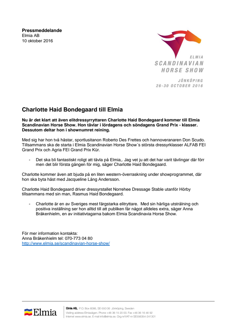 Charlotte Haid Bondegaard till Elmia
