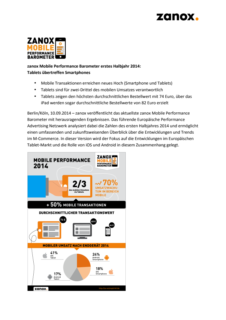 zanox Mobile Performance Barometer erstes Halbjahr 2014: Tablets übertreffen Smartphones