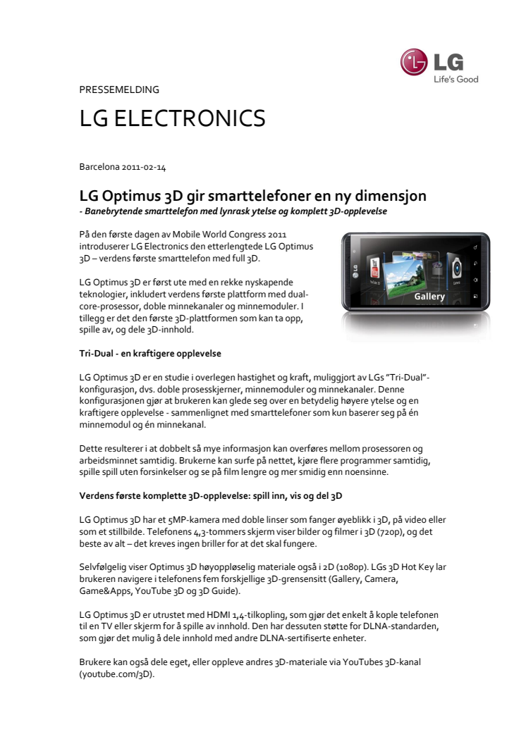 LG Optimus 3D gir smarttelefoner en ny dimensjon 