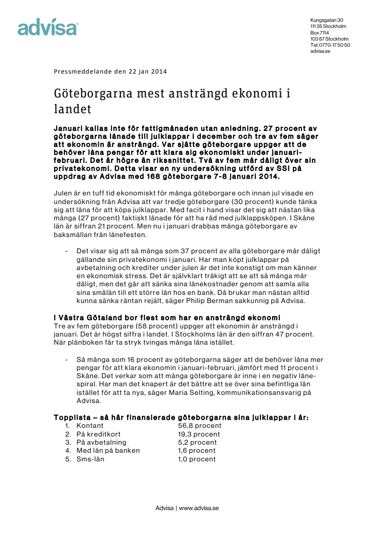 Göteborgarna mest ansträngd ekonomi i landet