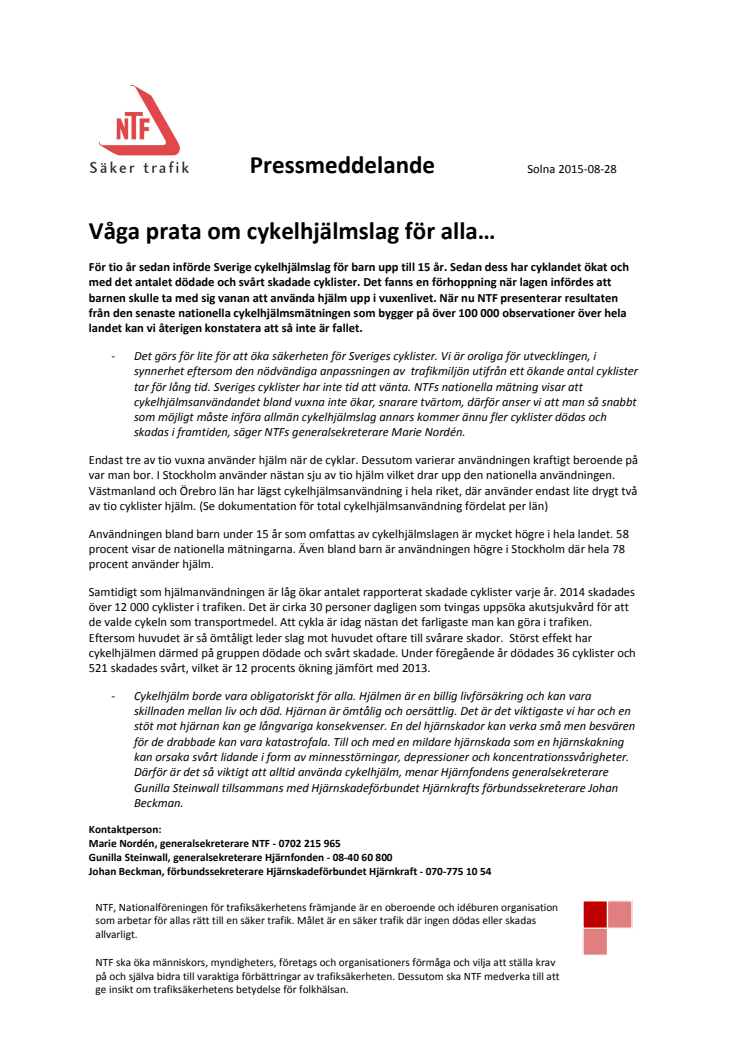 Våga prata om cykelhjälmslag för alla…