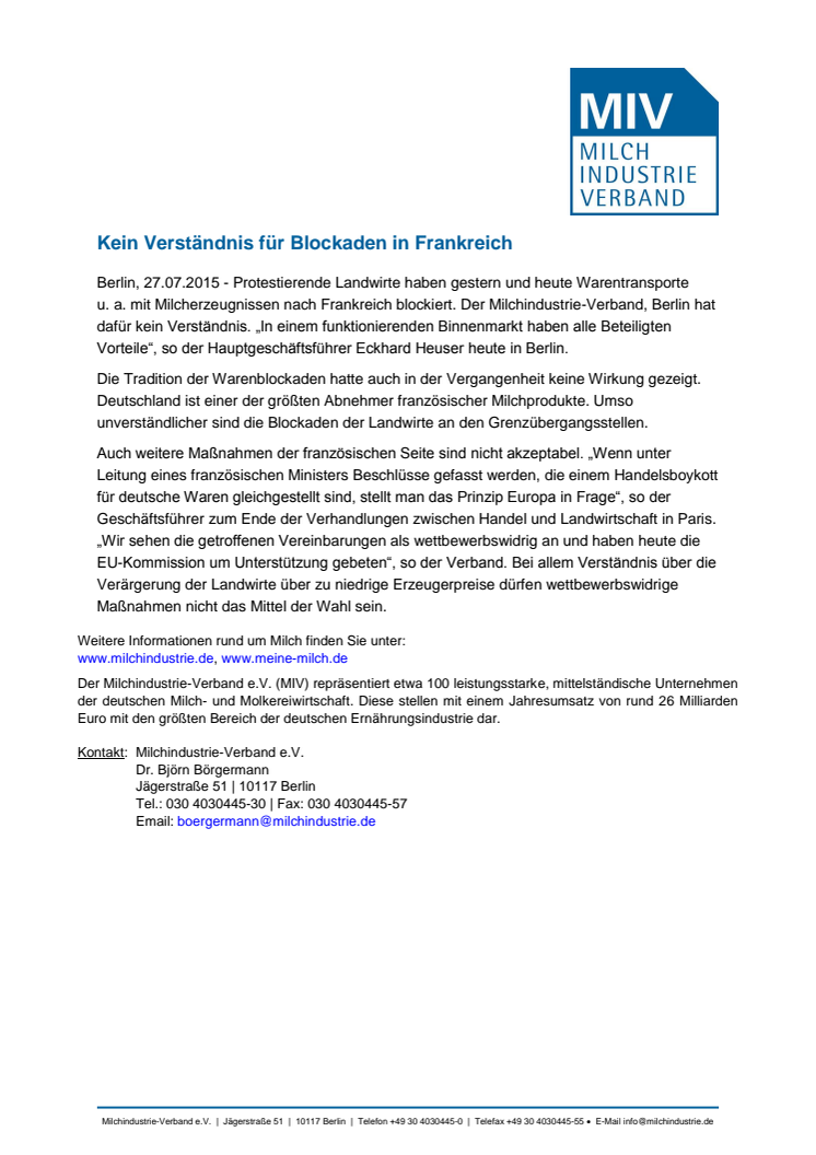 Kein Verständnis für Blockaden in Frankreich