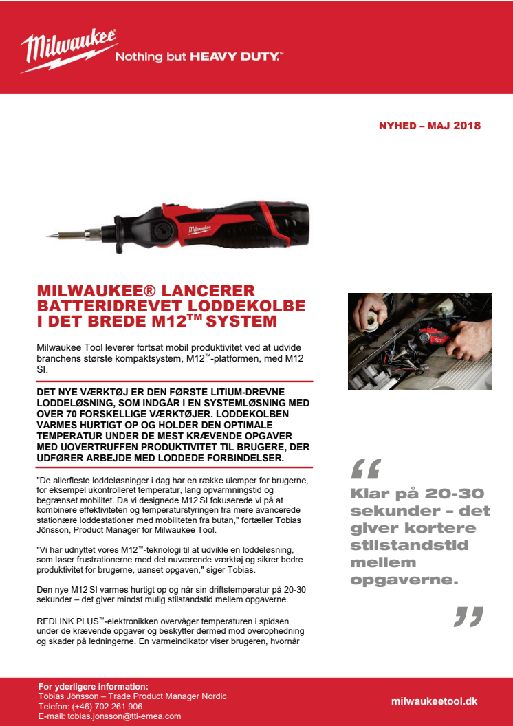 MILWAUKEE® LANCERER BATTERIDREVET LODDEKOLBE I DET BREDE M12 SYSTEM