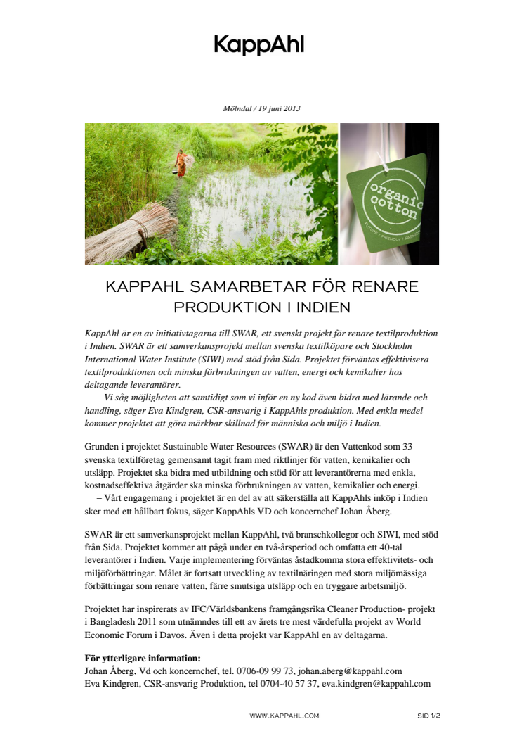 KappAhl samarbetar för renare produktion i Indien