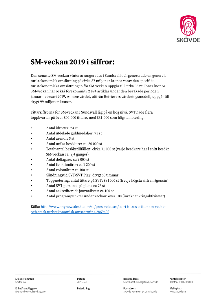 Skövde arrangerar SM-veckan 2023