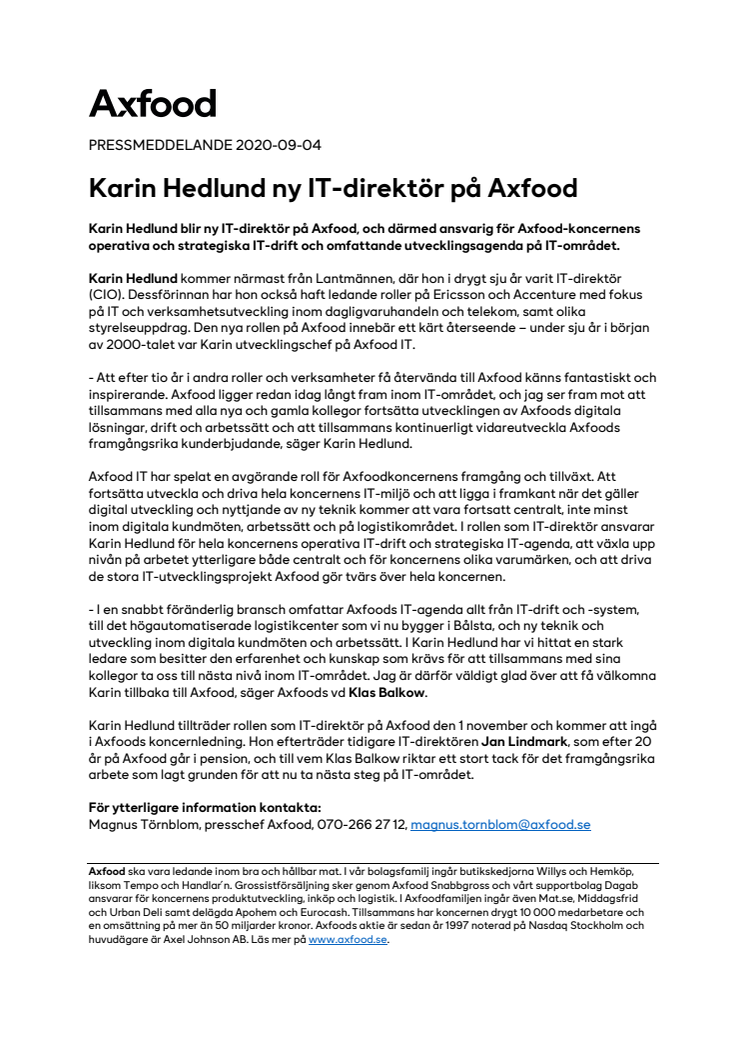 Karin Hedlund ny IT-direktör på Axfood