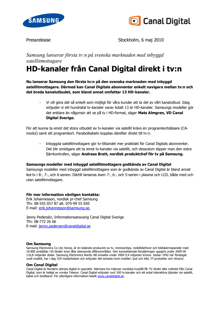 HD-kanaler från Canal Digital direkt i tv:n