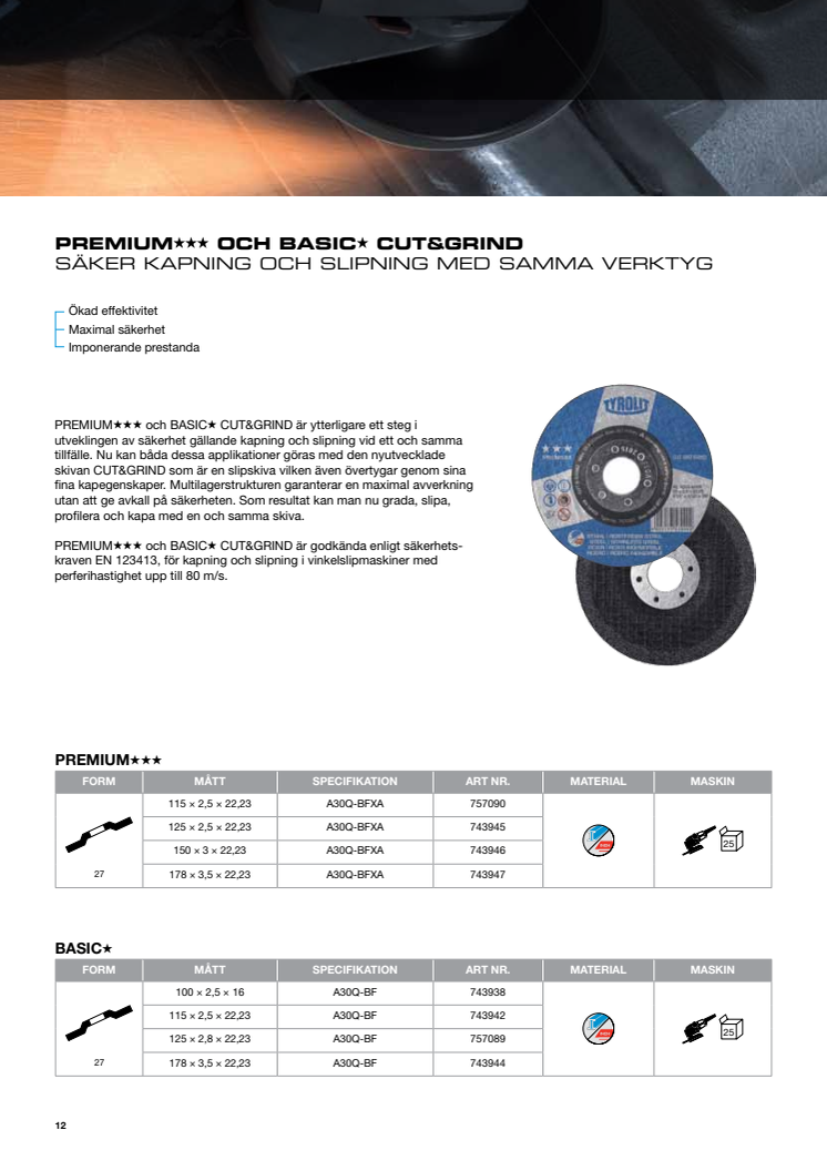 Tyrolit kap-och slipskiva Cut and Grind produktblad