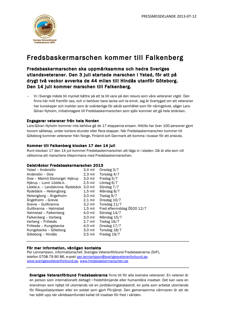 Fredsbaskermarschen kommer till Falkenberg