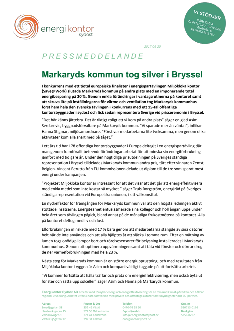 Markaryds kommun tog silver i Bryssel