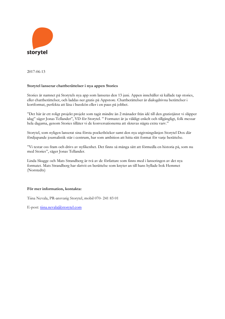 Storytel lanserar chattberättelser i nya appen Stories