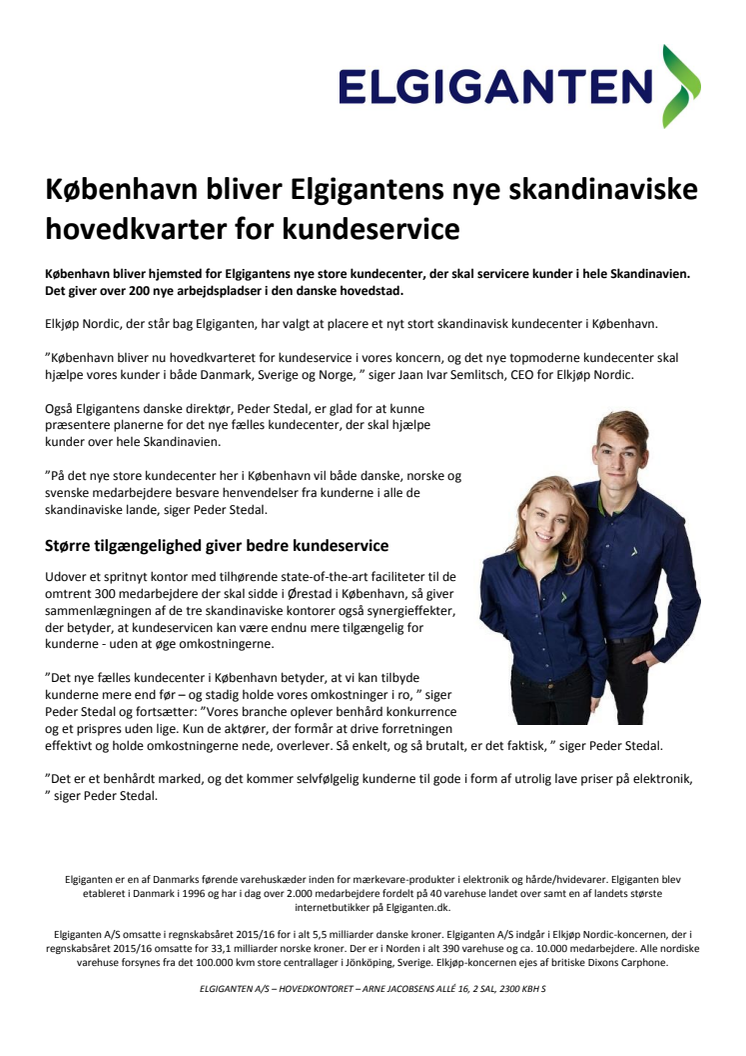 København bliver Elgigantens nye skandinaviske hovedkvarter for kundeservice