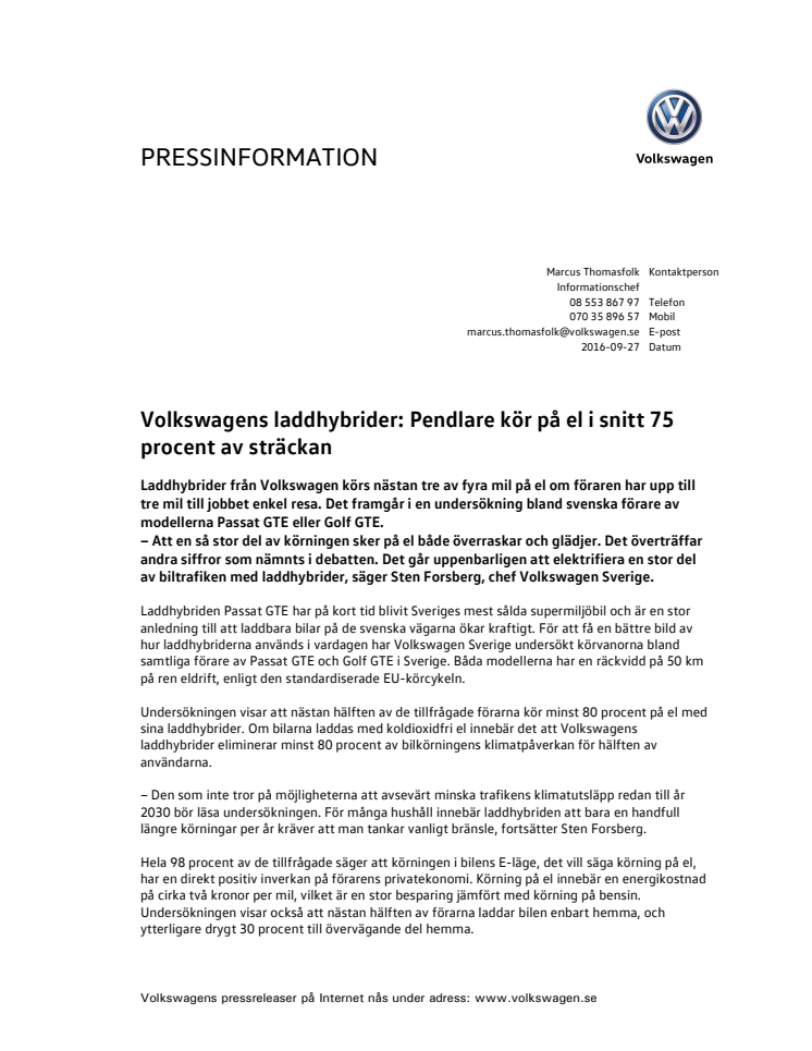 Volkswagens laddhybrider: Pendlare kör på el i snitt 75 procent av sträckan