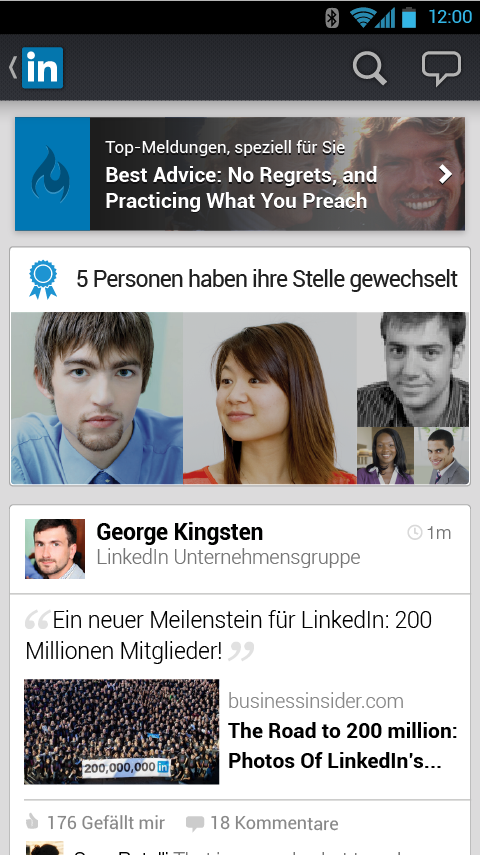 Screenshot LinkedIn Android Updates