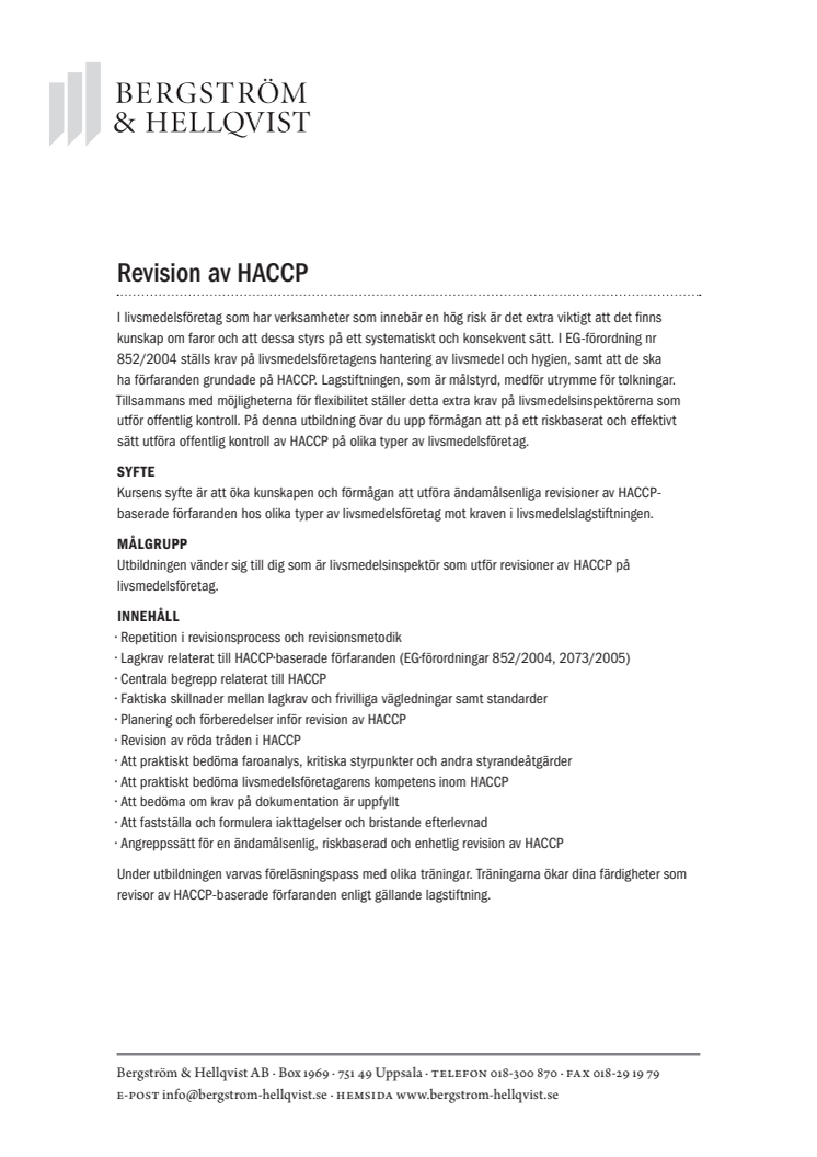 Revision av HACCP