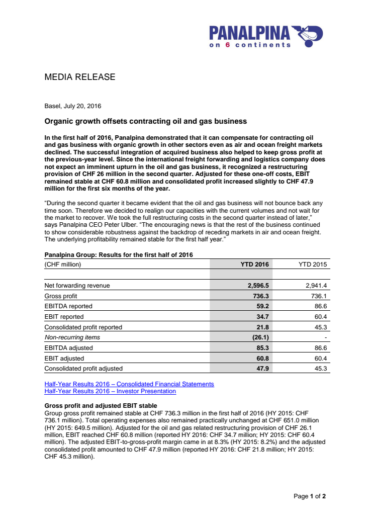 Organic growth offsets contracting oil and gas business