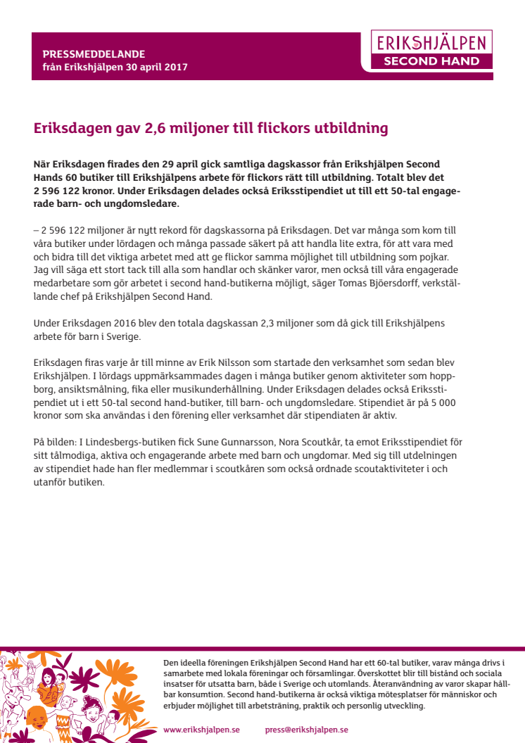 Eriksdagen gav 2,6 miljoner till flickors utbildning