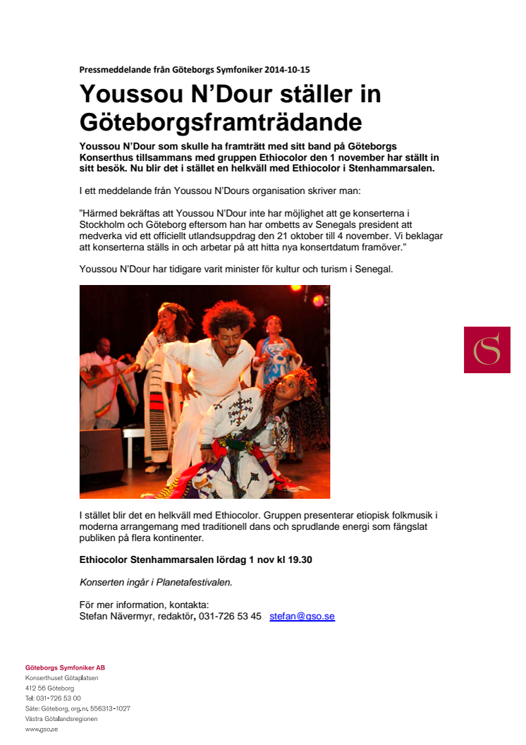 Youssou N’Dour ställer in Göteborgsframträdande