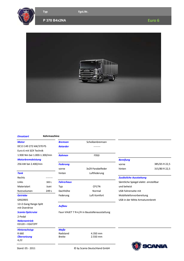Produktblatt Scania P 370 Kehrmaschine - IFAT 2018