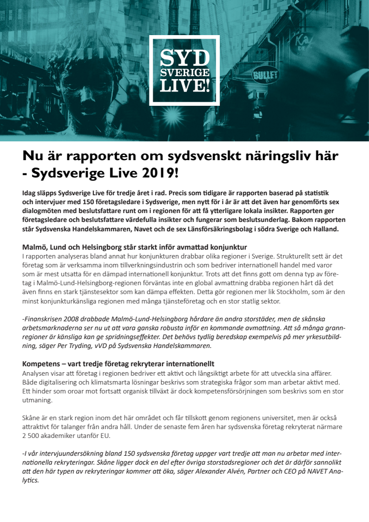 Nu är rapporten om sydsvenskt näringsliv här- Sydsverige Live 2019!