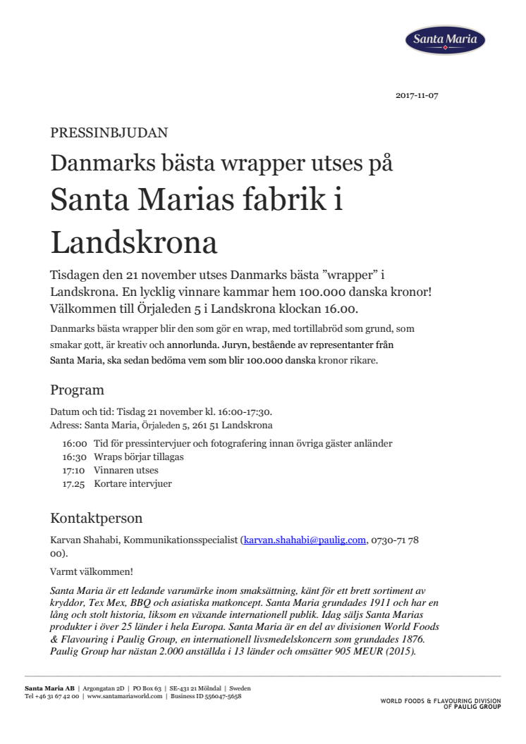 ​​Danmarks bästa "wrapper" utses på Santa Marias fabrik i Landskrona