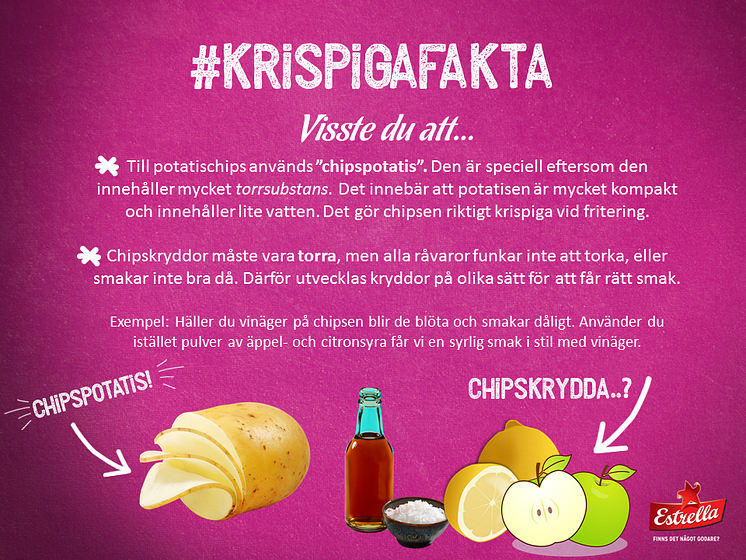 Exempel på #KrispigaFakta i chipstestar-guiden från Estrella