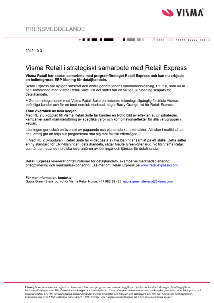 Visma Retail i strategiskt samarbete med Retail Express