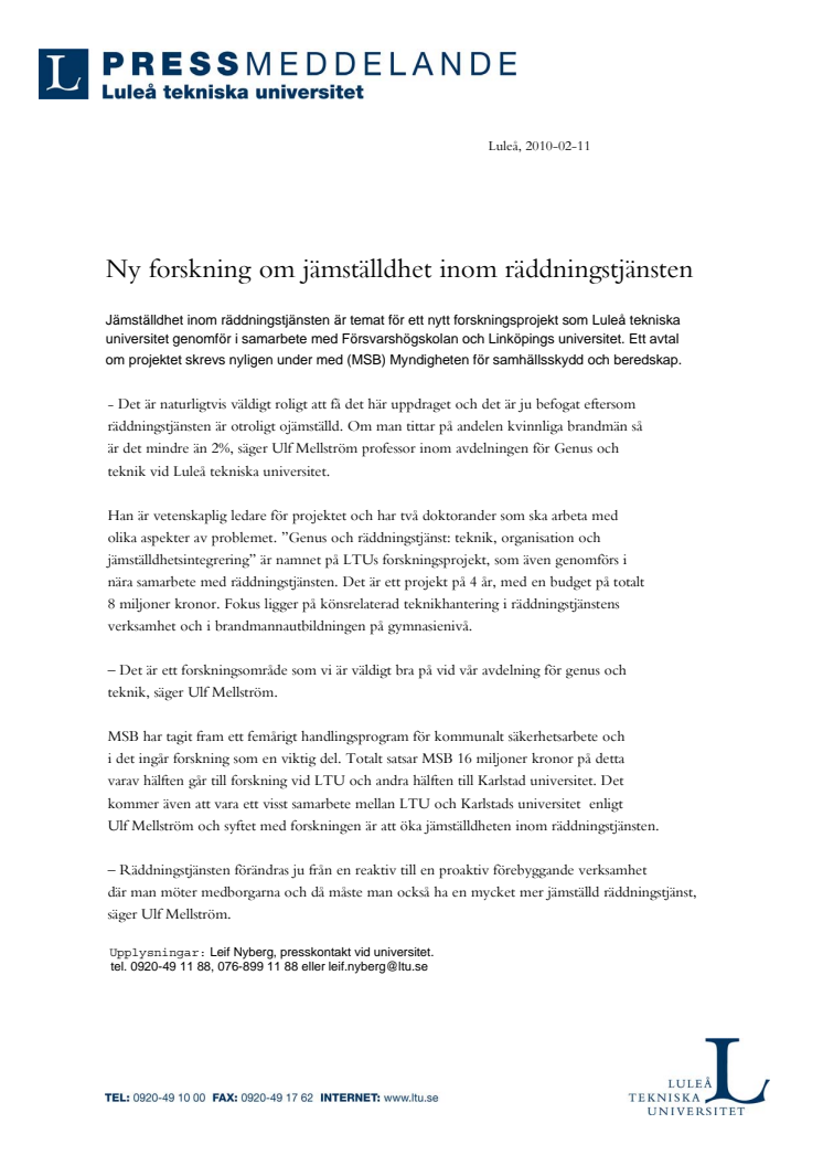 Ny forskning om jämställdhet inom räddningstjänsten