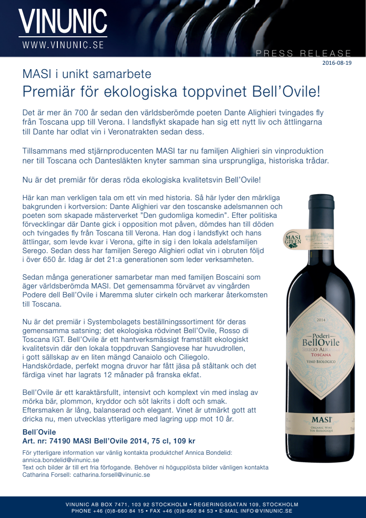 Premiär för ekologiska toppvinet Bell’Ovile!