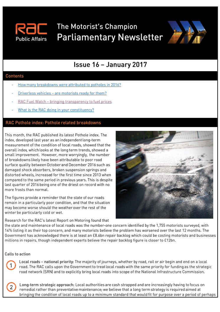 RAC Parliamentary Newsletter #17 - January 2017