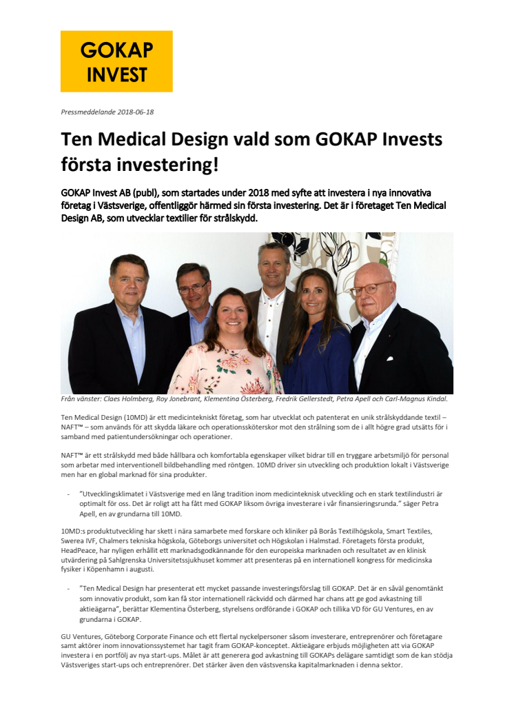 GOKAP Invest prestenterar sin första investering 