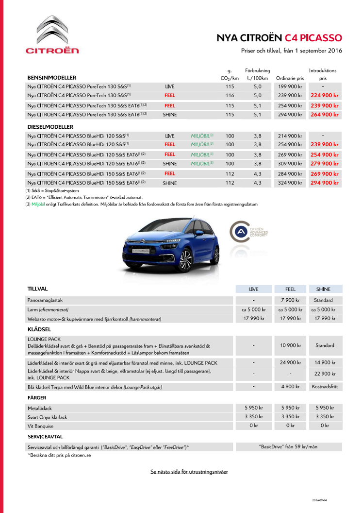 Prisblad C4 Picasso