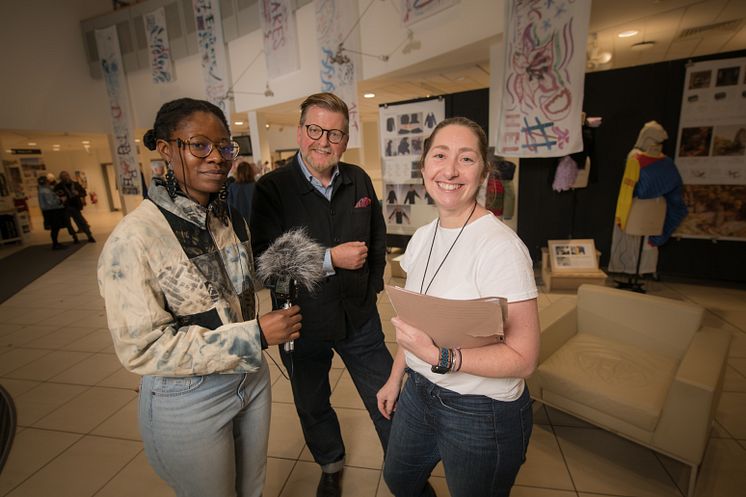 Dr Nkumbu Mutambo (left) and Helen Simmons (right) join Deputy Head of Northumbria School of Design, Dr Rod Adams, for a Designamite podcast episode